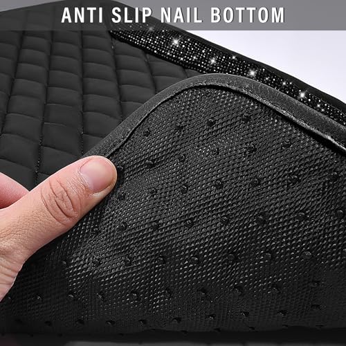 CAR PASS Bling Leather Car Mats Shining Diamond Floor Mats Sparkly Glitter Crystal Rhinestones Carpet Anti-Slip Waterproof Pad Universal Fit for Automotive SUV, Sedan, Van, 5pcs for Girl Women Black - color: Black Leather Diamond