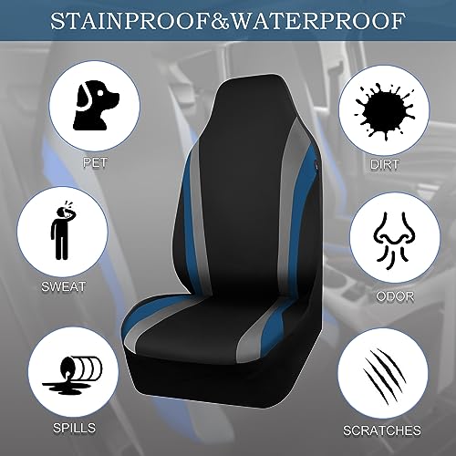 CAR PASS AquaShield Neoprene Waterproof Car Seat Covers for Front Seats Only, High Back Bucket Seat Cover,Airbag Compatible, Line Rider Seat Covers Universal Fit for Auto Truck Van SUV (Black Blue) - color: Black and Blue