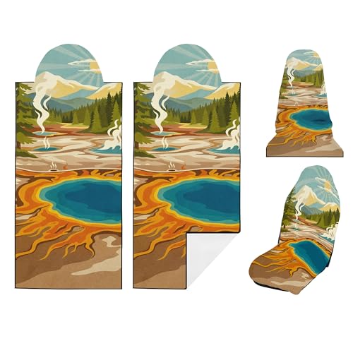 2 Pack Car Seat Towel Covers, Sweat Protector for Front Seats, Premium Thickened Microfiber with Tribal Sea Turtle, Breathable & Quick Dry, Slip-on Headrest Pocket for Gym, Beach, Running, Hot Spring - color: Hot Spring