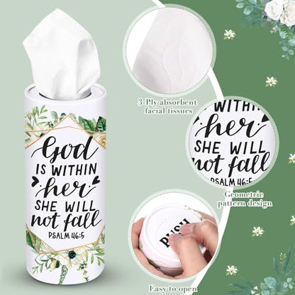 Outus 12 Pcs Greenery Christian Car Tissues Cylinder Holder with 3 Ply Facial Tissue Bulk Eucalyptus Leaves Religious Tissue Holder Travel Tissues Boxes Container for Home Wedding Party Supplies - style: Leaf