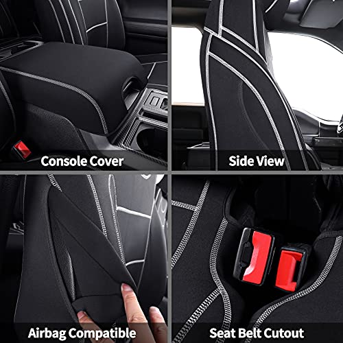 Coverado Car Seat Cover Full Set with Waterproof Neoprene, F150 Seat Covers for Trucks, Compatible with Ford F150 2015-2025 Crew Cab & 2017-2025 F250 F350 F450, White Black - color: White