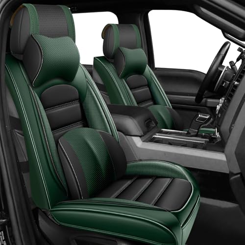 Full Set Car Seat Covers for GMC Sierra 1500/2500/3500 Denali SLT AT4 AT4X Base Seat Covers 2008-2026, Waterproof Premium Nappa Leather Seat Protectors(Luxury 5 Seats/Black&Green) - color: Black&Green, size: Luxury 5 Seats