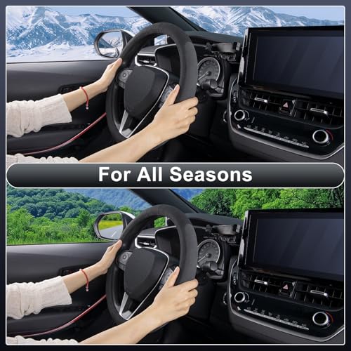 15 inch Microfiber Suede Car Steering Wheel Cover, Universal Anti-Slip Grip Protector for SUV Truck, Black & Grey