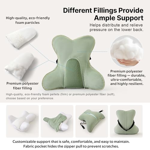 Lumbar Support Pillow (Pat. Pend) for Couch & Recliner, Ergonomic Chair Back Support for Lower Back Pain Relief, Back Support for Couch, with Adjustable Strap to Stay in Place, Celadon Green - color: Celadon Green