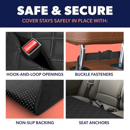 Black Car Rear Seat Cover for Dogs, Durable Waterproof & Scratch Resistant Vehicle Backseat Protector, Nonslip Dog Accessory & Pet Protection for Back Seats, Machine Washable