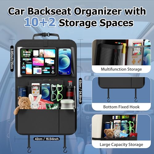 KaiCross Backseat Car Organizer with Upgraded Foldable Tray, Car Seat Organizer for Kids, Travel Accessories with 9 Storage Pockets,Car Seat Organizer Backseat with Touch Screen-1 Pack - size: 1 Pack