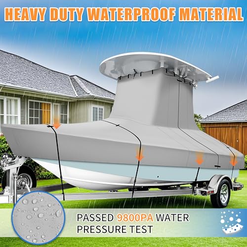 iCOVER T-Top Boat Cover, 600D Heavy Duty Marine Grade Waterproof Tear Resistant Boat Cover for Center Console Boat with T TOP Roof, Fits 22'-24' Long Beam Width up to 116", Grey - color: T-TOP, size: F: 22'-24' long, Beam Width up to 116" W