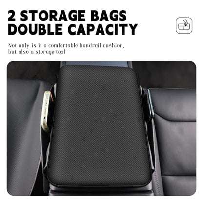 Car Armrest Cover for Car, Nappa Leather Center Console Armrest Pad with Side Storage Pockets, Breathable Non-Slip Auto Arm Rest Cushion, Universal Fit for Most Cars Tesla Model Y