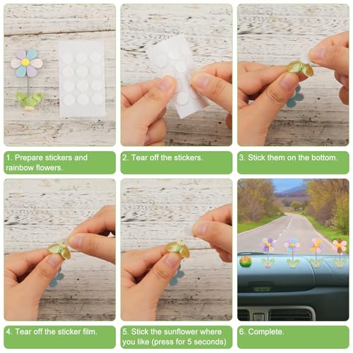 10pcs Flower Car Dashboard Decorations, Shaking Resin Flower Car Decor Funny Flowers Car Accessories Ornaments for Car Interior Office Desk