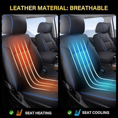 Coverado Chevy Silverado Seat Covers, Faux Leather Seat Covers Fit for Chevy Silverado GMC Sierra 2007-2026 1500, 2015-2026 2500HD 3500HD Crew Double Extended Cab (Front,Blueline) - color: Blueline, size: Front(2007-2025)