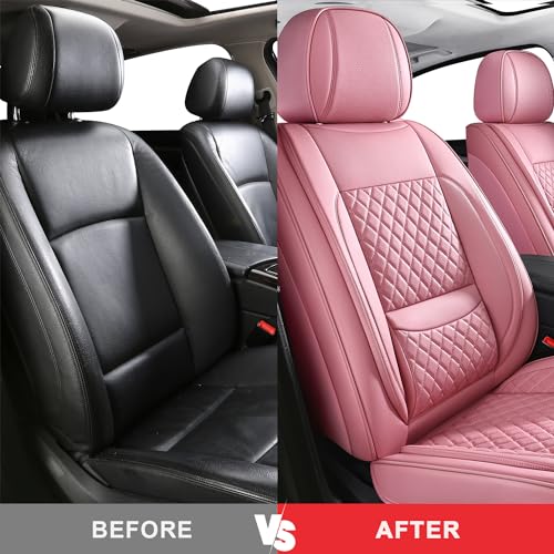 Front Seat Covers,2PCS Car Seat Covers Full Coverage Leather Seat Cover Waterproof Car Seat Protector Pink Universal Automotive Seat Cover Fit for Cars SUV Pick-up Truck (Pink,2PCS Front) - color: Pink, size: 2CPS Front