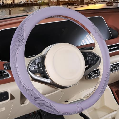 14 inch Steering Wheel Cover for Prius Civic, Nappa Microfiber Leather Non-Slip Breathable Fabric, Warm in Winter and Cool in Summer, Purple Small 13.5 inch to 14 inch - color: Purple, size: Round-S[13.5''-14'']