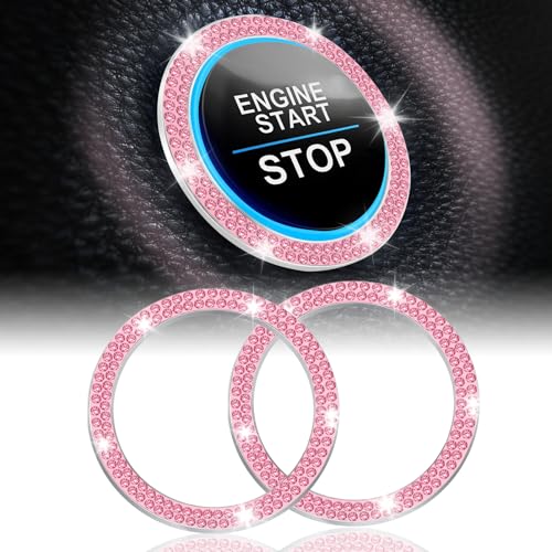 LivTee 2 PCS Crystal Double Rhinestone Car Engine Start Stop Decoration Ring, Bling Car Interior Accessories for Women, Push to Start Button Cover Sticker, Automotive Decals, Pink - color: Double Pink