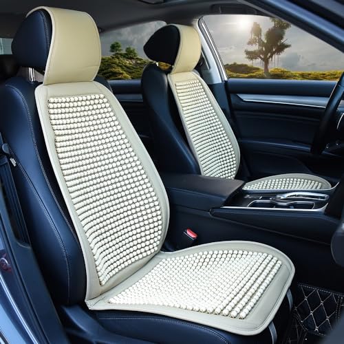 Blueshyhall Cooling Wooden Beaded Car Seat Cover Comfortable Massage Support Cushion for SUV Auto Office Home Seat Chair - Beige 2 Pcs - color: Beige