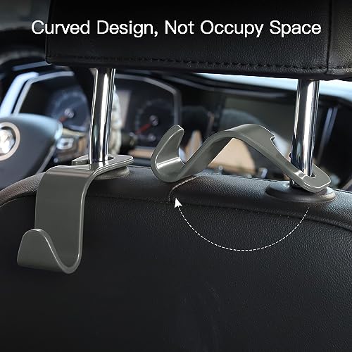 Soleebee 4 Pack Car Headrest Hooks - Universal Auto Hooks, Back Seat Hangers, Storage Organizer (Grey) - color: Gray