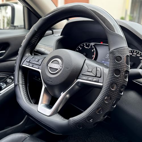 D Shaped Race Grip Steering Wheel Cover, Anti Slip Silicone Perforated Design with Soft Touch Padding, Enhanced Grip for Sporty Driving Flat Bottom 14.5-15 Inch (Racing Black) - color: 1.Black, size: D Shaped/Flat Bottom[14 1/2''-15'']