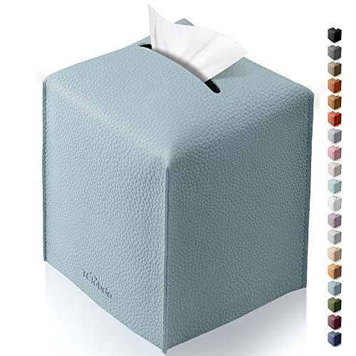 Tissue Box Cover for PU Leather, Modern Simple Solid Color Holder Square Tissue Bag, Ideal for Bathrooms,Office,Car,Nightstand,Outdoor Tent,Dining Table,5"X5"X5", Single Blue - color: Single Blue