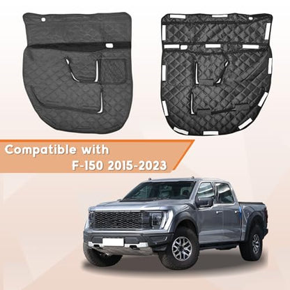 2PCS Dog Car Door Protector with Mesh Pocket Compatible with Ford F-150 2015-2023 Vehicle Door Covers from Dog Scratching, Repels Water & Dirt Side Machine Washable Side Pet Shield Panel Black