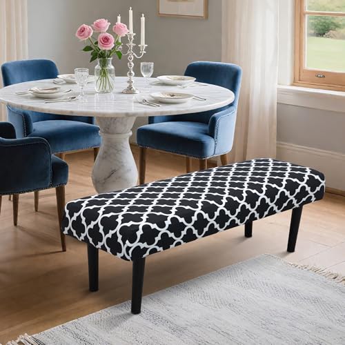 Stretch Bench Seat Cover, Reusable Slipcover for Dining Room & Bedroom, Removable Washable Rectangular Bench Covers, Elastic Fit for Home Furniture(Black & White) - color: Black & White