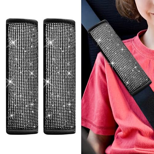 2PCS Bling Seat Belt Covers, Seat Belt Cover Pad, Crystal Diamond Car Seatbelt Cushion for Women, Automotive Interior Shoulder Neck Harness Protector Accessories for Car Truck SUV (White) - color: White
