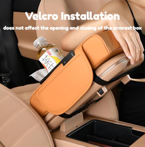 Car Center Console Pad Leather Armrest Pad w/Cup Holder, Tissue Box Slot, Side Bag, Phone Slot for Car Sedans (Quilted, Black-Red) - color: Black-Red, style: Quilted