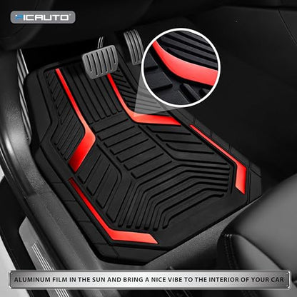 PIC AUTO Heavy Duty Rubber Floor Mats, Red Aluminum Film Car Mats Set, Front and Rear Car Mats with Anti-Slip Backing, All Weather Protection, Trim-to-Fit for Automotive SUV, Sedan, Van - color: Red