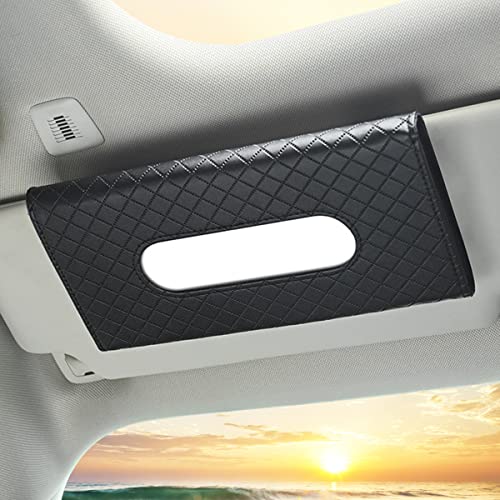 Car Tissue Refill Holder, Tissue Holder for Car, Black PU Leather Car Sun Visor Tissue Paper Storage Box Holder Cases, Hanging Tissue Clip, Car Napkin Holder - color: Black