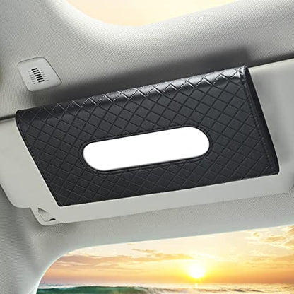 Car Tissue Refill Holder, Tissue Holder for Car, Black PU Leather Car Sun Visor Tissue Paper Storage Box Holder Cases, Hanging Tissue Clip, Car Napkin Holder - color: Black