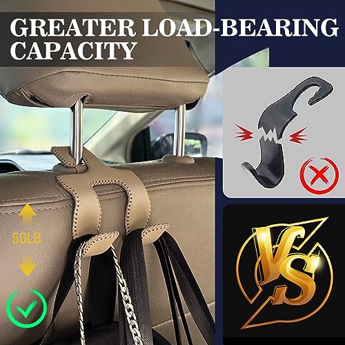 Upgraded Headrest Hooks for Purses and Bags, 2 in 1 Car Back Seat Head Rest Hanger Matching Cars Interior Genuine Leather Vehicle Storage Holder Hook, 1 Pack, Brown - color: Style B - Brown 1 Pack