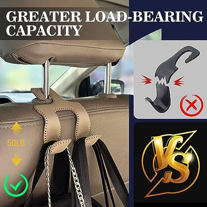 Upgraded Headrest Hooks for Purses and Bags, 2 in 1 Car Back Seat Head Rest Hanger Matching Cars Interior Genuine Leather Vehicle Storage Holder Hook, 1 Pack, Brown - color: Style B - Brown 1 Pack