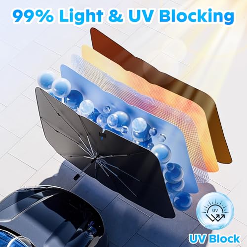 Car Windshield Sun Shade Umbrella, Foldable Windshield Sunshade Front Cover with UV Block, 360°Rotation Bendable Front Window Heat Insulation Protection for Auto Windshield Covers - 56.3"x33.9" - size: XL