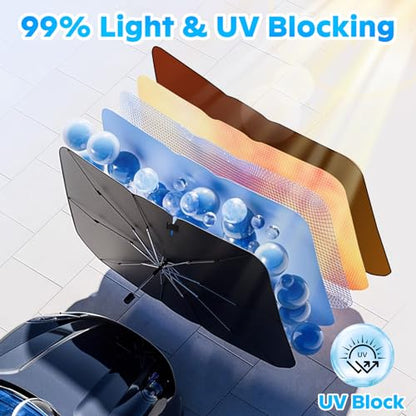 Multper Car Windshield Sun Shade - Reflective Foldable Sunshade Umbrella for UV Rays & Heat Protection, 360° Rotation Bendable Front Window Shield Easy Storage & Keeps Interior Cooler - 55"*31.5" - size: L