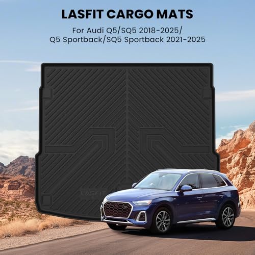 LASFIT Cargo Mat for Audi Q5/SQ5 2018-2025(Include Q5/SQ5 Sportback), Custom Fit All-Weather TPE Trunk Mat for Audi Accessories, Waterproof, Easy to Clean, Black - size: 3)2018-2025|For Audi Q5/SQ5|Cargo Mat