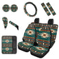 Dreaweet Navajo Seat Covers for Cars Trucks SUV,Green Southwestern Native American Seat Covers with Steering Wheel Cover,Seatbelt Cover,Armrest Pad,Cup Holder,Gear Shift Knob Handbrake Cover,Set of 12 - color: Navajo Green