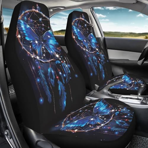 2 PCS Butterfly Car Seat Covers Dream Catcher Print Front Auto Seat Cover Car Bucket Seats Protector Covers Universal fit for SUV Sedan Van - color: Blue Butterfly Dream Catcher
