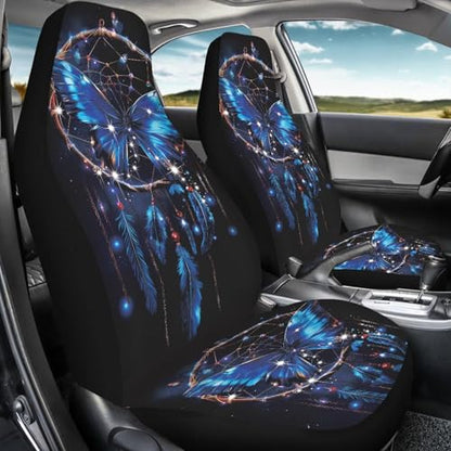2 PCS Butterfly Car Seat Covers Dream Catcher Print Front Auto Seat Cover Car Bucket Seats Protector Covers Universal fit for SUV Sedan Van - color: Blue Butterfly Dream Catcher
