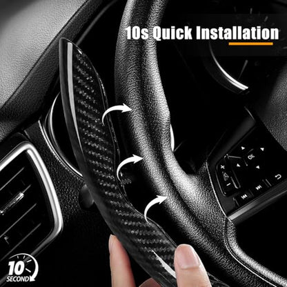 Carbon Fiber Steering Wheel Covers 3 Piece Clip on Steering Wheel Cover (Black) - color: Black