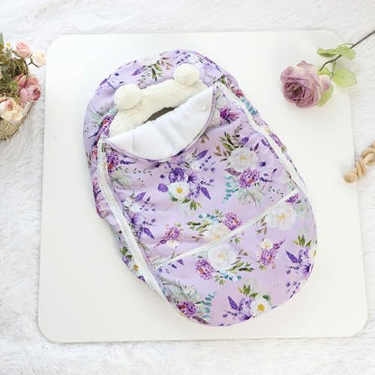 Winter Car Seat Cover Baby Girl Boy, Warm & Windproof Infant Carseat Cover Canopy Protect Baby from Cold Weather, Plush Fleece, Purple Floral - color: Purple Floral