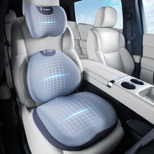 Seat Cushion and Lumbar Support Pillow for Office Chair Car, Car Neck Pillow, Ergonomic Memory Foam Back Support for Office Gaming Chair Wheelchair, Relieves Neck, Back & Sciatica Pain – Blue - color: Blue, size: Seat Cushion&Lumbar Pillow&Headrest Pillow
