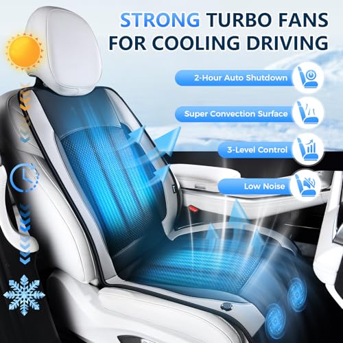 Upgraded Cooling Car Seat Cover Front Seat with Blowing&Suction, 12V-24V Ventilated Car Seat Cushion with 2 Turbo Fans, 3-Speed Adjustable Universal Fit Breathable Car Cushion for Summer Driving-Gray - color: 2 Turbo Fans-Gray