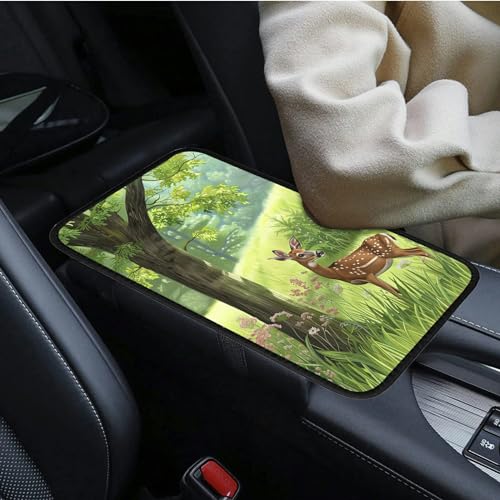 Universal Auto Center Console Pad and 2Pcs Car Coasters Set, Anti Slip Soft Neoprene Car Armrest Seat Box Cover Protector Universal Fit - Car Interior Accessories, Pampas Deer - color: 492
