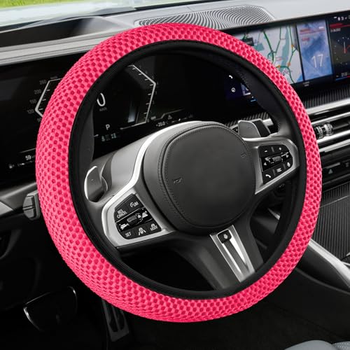 Elastic Stretch Steering Wheel Cover, Steering Wheel Cover, 15" Breathable Auto Steering Wheel Protector, Universal Car Accessories Comfortable Non-Slip Vehicle Steering Wheel Covers for Women Men - color: Rose Red