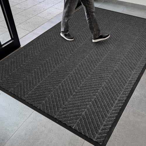 4′ x 6′ Heavy Duty Front Door Mat Indoor Outdoor Entrance, Large Non-Slip All Weather Commercial Floor Mat for Entryway, Low Profile Waterproof Vinyl Rug for House (48" x 72", Charcoal Grey) - color: Charcoal Grey, size: 4' x 6' (Rectangular)