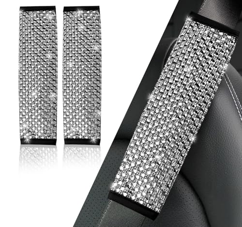 NBTEPEM 2 Pack Bling Car Seat Belt Covers, Diamond Seatbelt Shoulder Protection, Rhinestones Seat Belt Strap Cover Shoulder Pad, Universal Bling Car Interior Accessories Fit for Car/Truck/SUV(Silver) - color: Silver