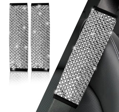 NBTEPEM 2 Pack Bling Car Seat Belt Covers, Diamond Seatbelt Shoulder Protection, Rhinestones Seat Belt Strap Cover Shoulder Pad, Universal Bling Car Interior Accessories Fit for Car/Truck/SUV(Silver) - color: Silver