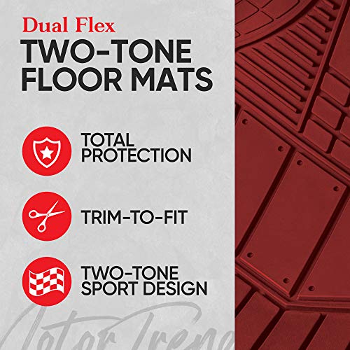 Motor Trend DualFlex™ Rubber Car Floor Mats All Weather Waterproof 4-Piece Sporty Two-Tone Design Car Mats Full Set - Universal Trim-to-Fit Floor Mats for Car, SUV, & Trucks - Car Carpet Protector - color: Blue