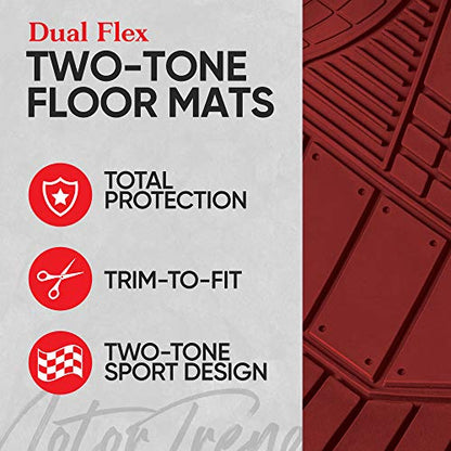 Motor Trend FlexTough Beige Floor Mats for Cars & Cargo Mat Full Set - All Weather Front & Rear Rubber Automotive Floor Mats & Cargo Liner for SUV, Car, & Van - Interior Trunk Mat & Floor Cover