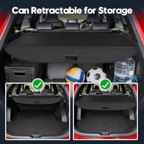 Powerty Retractable Cargo Cover for 2019-2025 Toyota RAV4, Canvas Texture Trunk Cover Privacy Screen Rear Security Shade for RAV4 Accessories (with Extented Cover) - size: 2019-2025 | Toyota RAV4 | Extra Flaps
