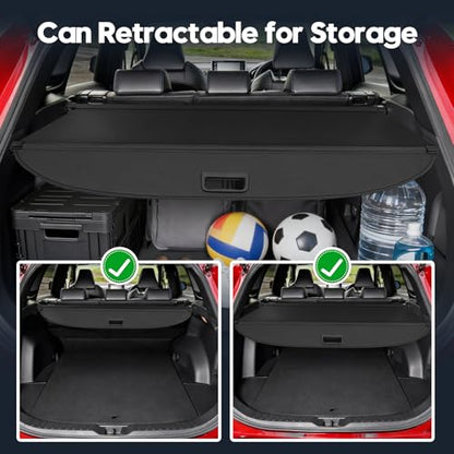 Powerty Retractable Cargo Cover for 2019-2025 Toyota RAV4, Canvas Texture Trunk Cover Privacy Screen Rear Security Shade for RAV4 Accessories (with Extented Cover) - size: 2019-2025 | Toyota RAV4 | Extra Flaps