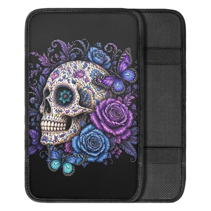 Skull Rose Print Car Center Console Cover,Universal Car Armrest Box Cover Pad for SUVs - color: Skull Rose